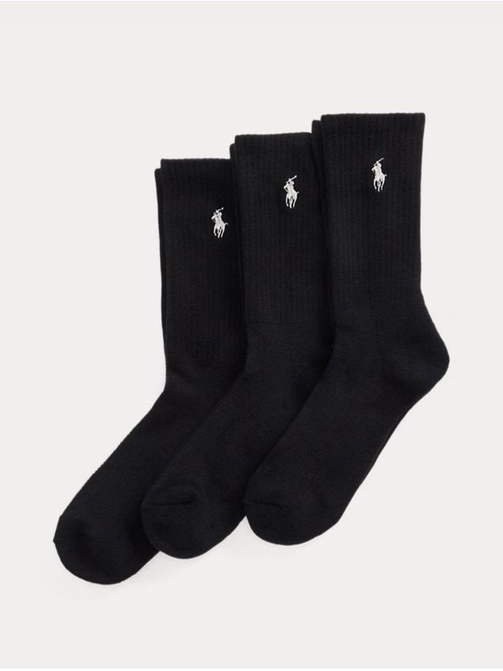Polo by Ralph Lauren Black Crew Socks with White Pony Embroidery - 3 Pa